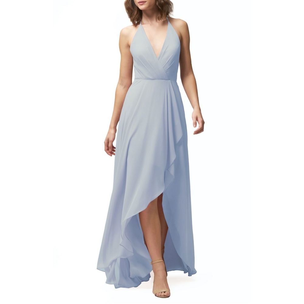 NEW Jenny Yoo Farrah Ruffle Skirt Chiffon Gown Size 16 Powder Blue